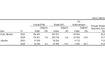 TÜİK: Ağustos'ta ihracat %2,3 arttı, ithalat %10,7 azaldı